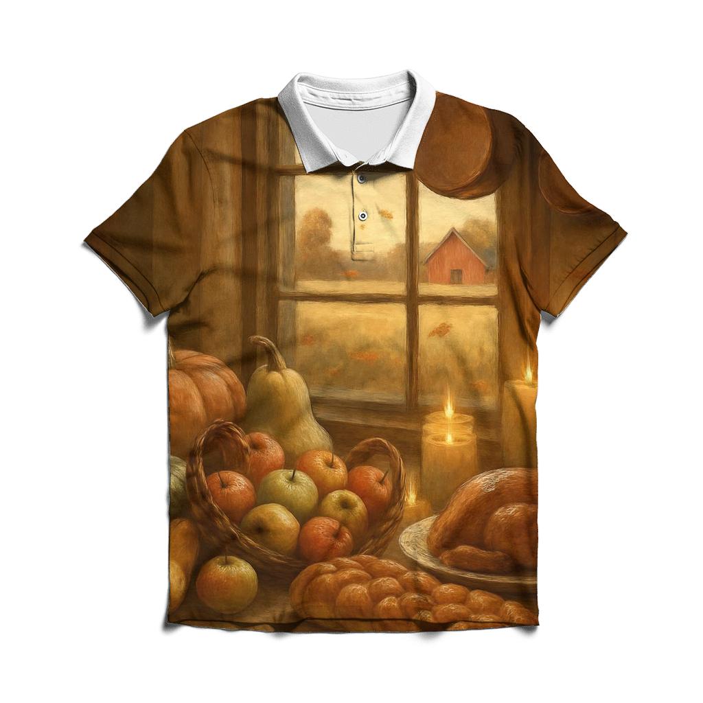 Gratitude Farmhouse Window Scene classic pique polos