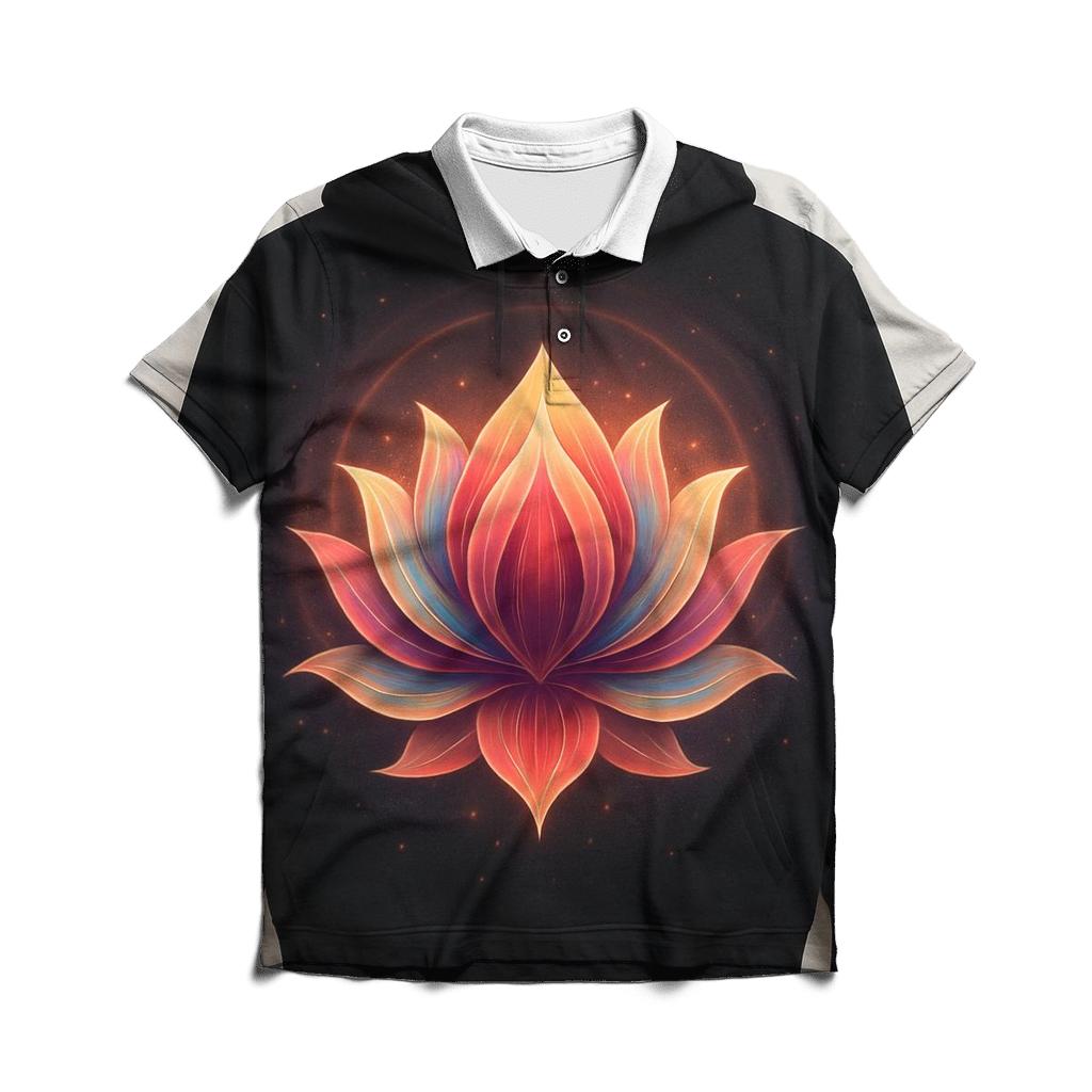 Cosmic Lotus Bloom embroidered polo tops