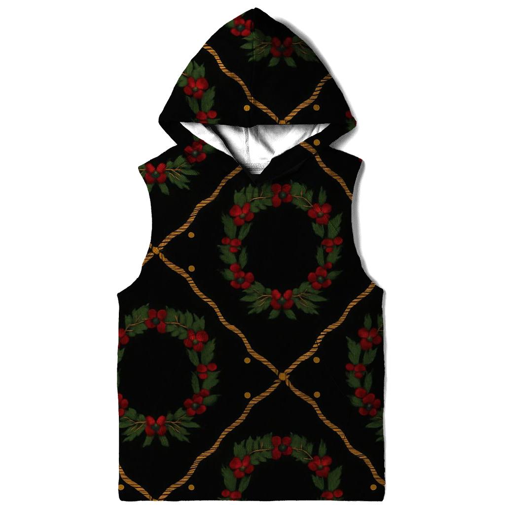 Crimson Holly Garland Lattice On Midnight Black zip-up hoodies