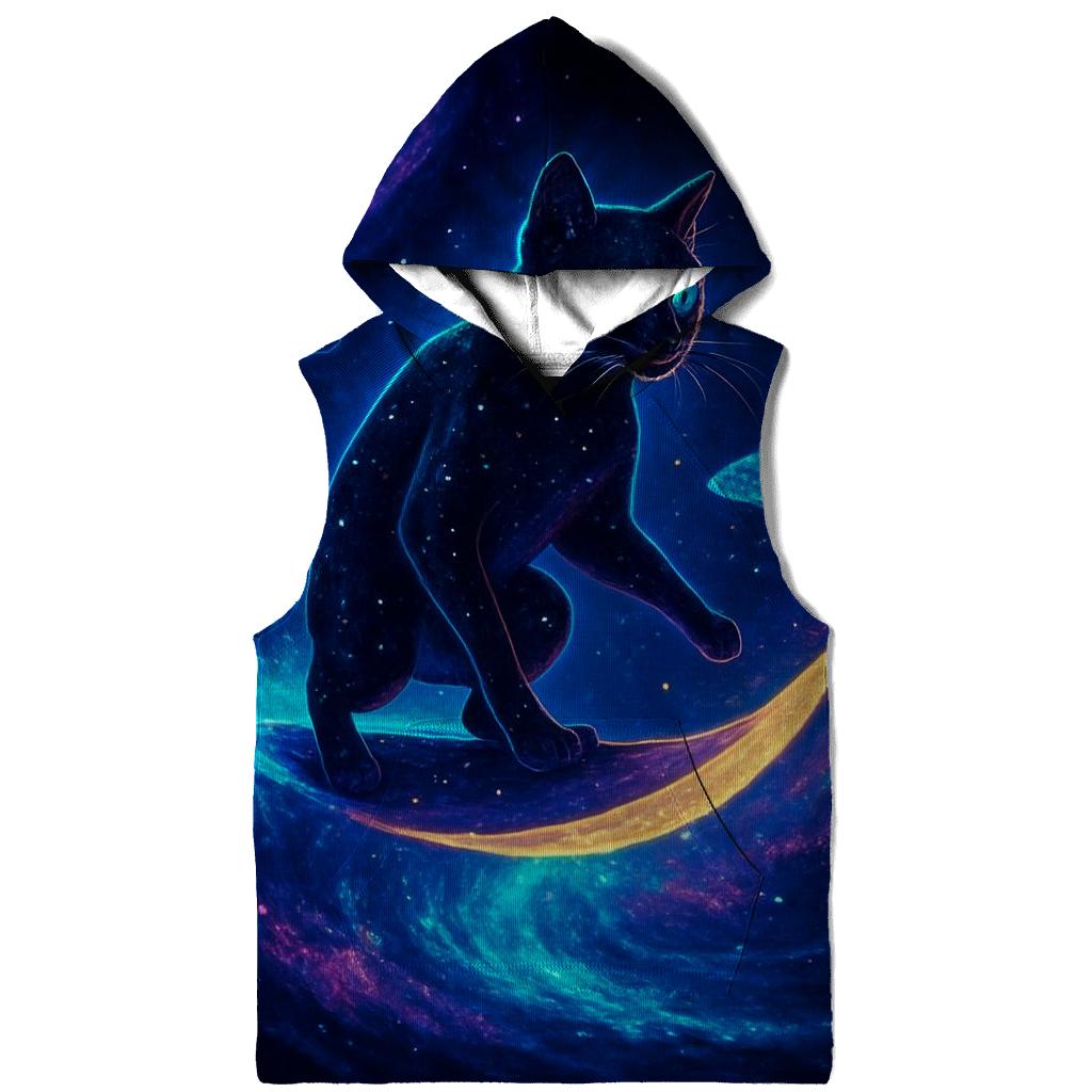 Celestial Tide Surfer Cat graphic hoodies
