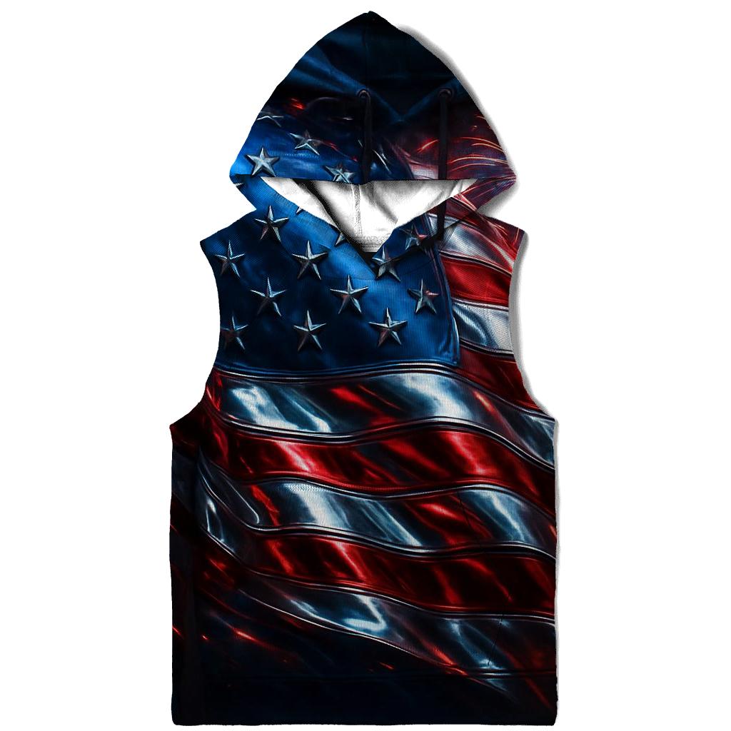 Fireworks Over Waving Chrome Flag lightweight hoodies