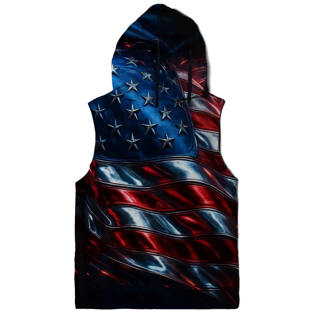 Fireworks Over Waving Chrome Flag lightweight hoodies