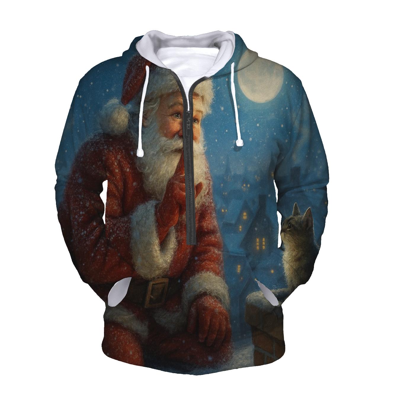 Moonlit Rooftop Silent Santa hoodies fashion