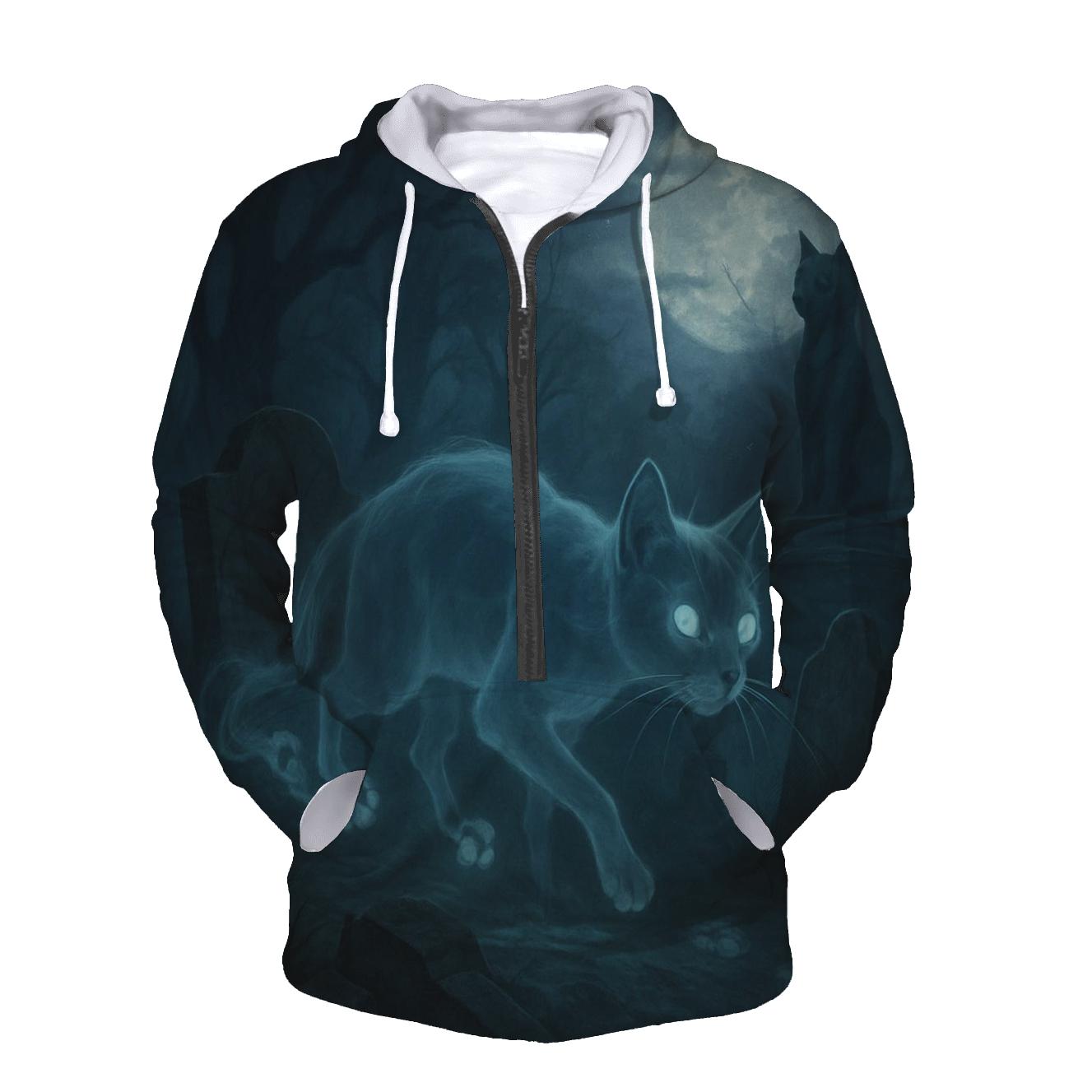 Midnight Graveyard Phantom Cat custom hoodies
