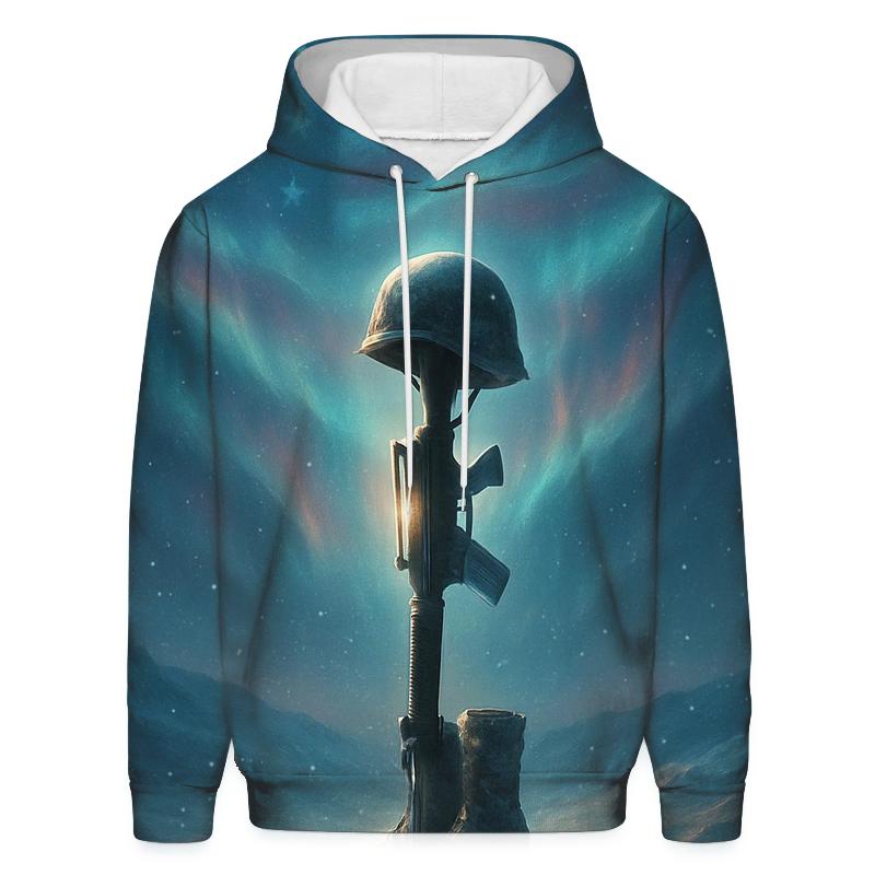 Battlefield Cross Under Northern Lights printed hoodies