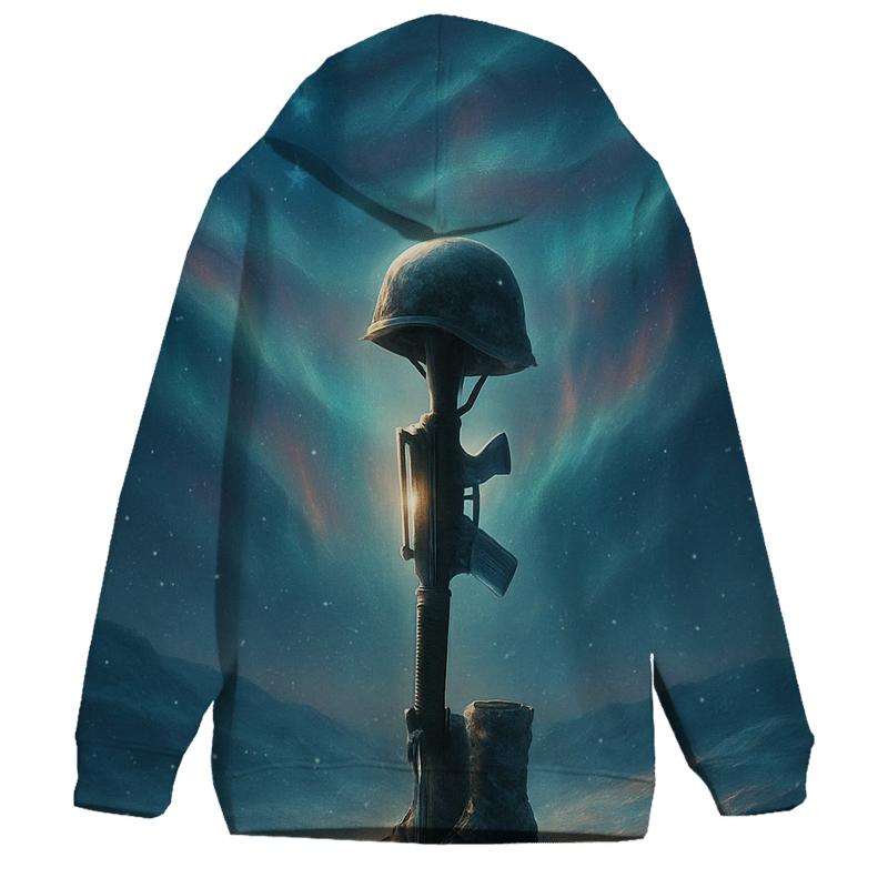 Battlefield Cross Under Northern Lights printed hoodies