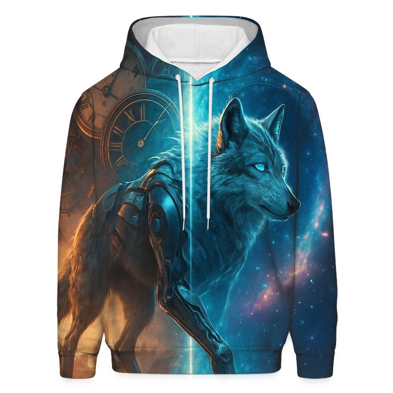 Time Rift Wanderer Wolf graphic hoodies