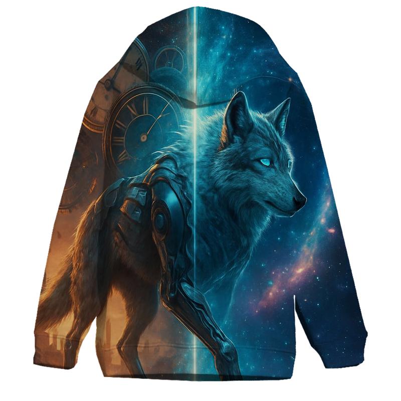 Time Rift Wanderer Wolf graphic hoodies