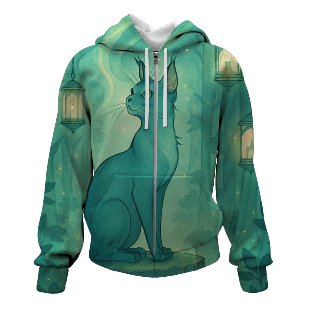 Aurora Lantern Forest Cat lightweight hoodies