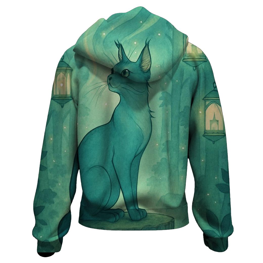 Aurora Lantern Forest Cat lightweight hoodies