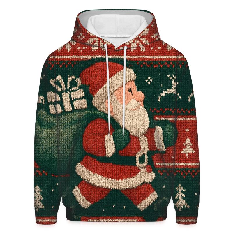 Retro Knit Pattern Santa Parade printed hoodies