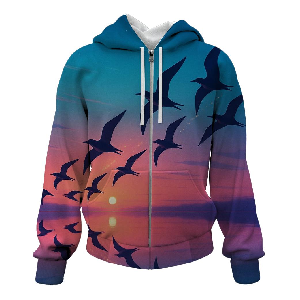 Twilight Flight Over Glasswater embroidered hoodies