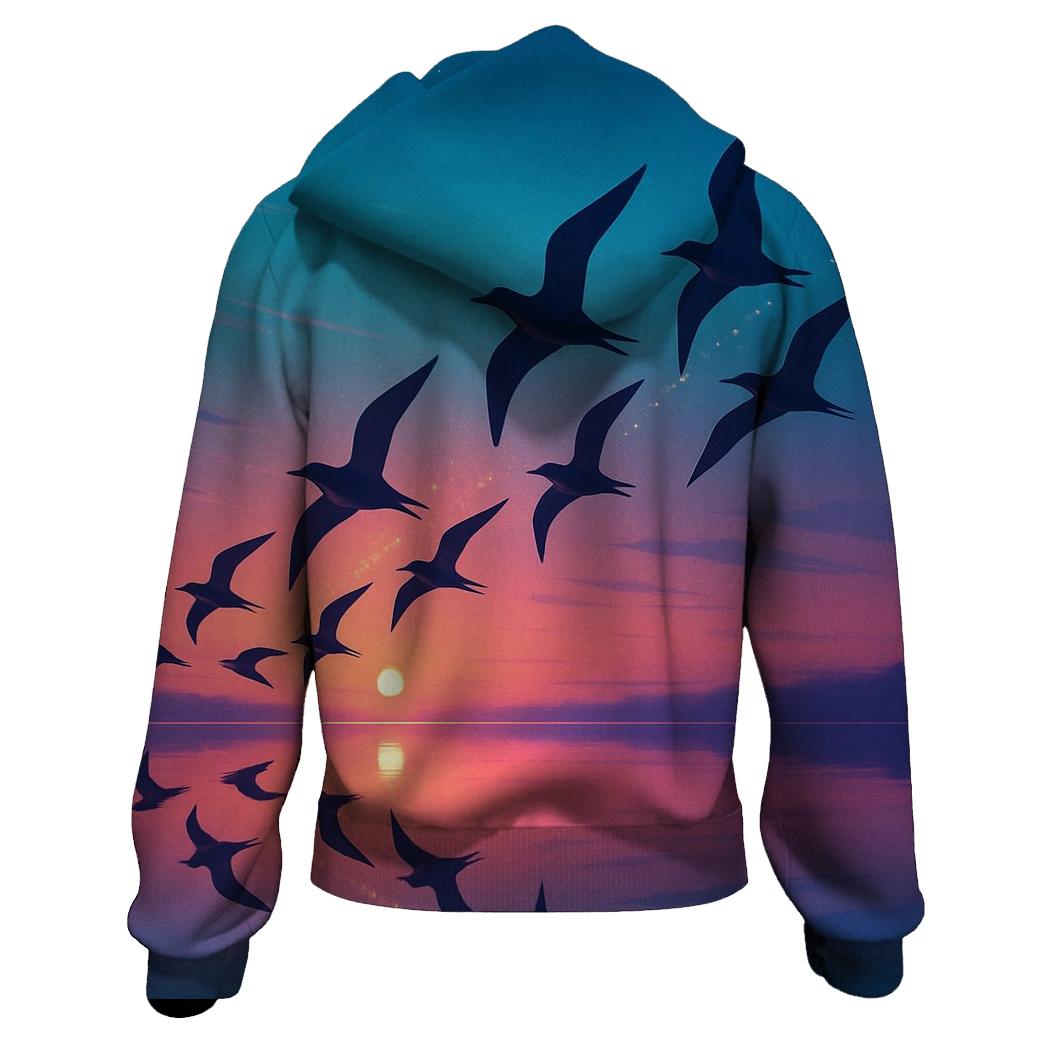 Twilight Flight Over Glasswater embroidered hoodies
