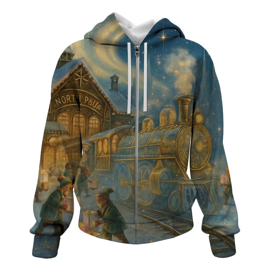 North Pole Aurora Train Station heavyweight hoodies