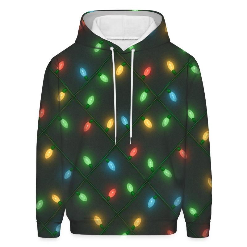 Christmas Light String Grid On Charcoal heavyweight hoodies