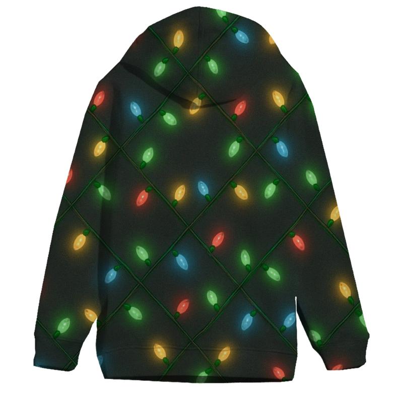 Christmas Light String Grid On Charcoal heavyweight hoodies