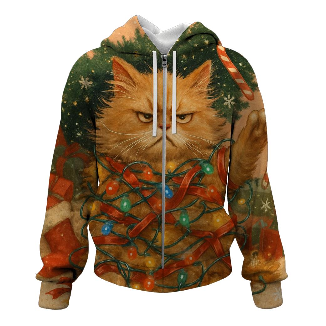 Grumpy Cat Tangled In Christmas Chaos designer hoodies