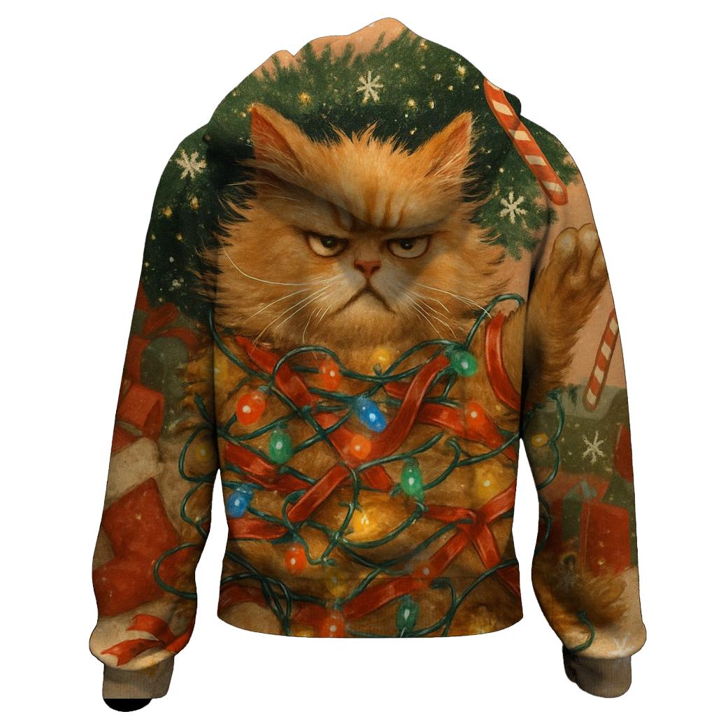 Grumpy Cat Tangled In Christmas Chaos designer hoodies
