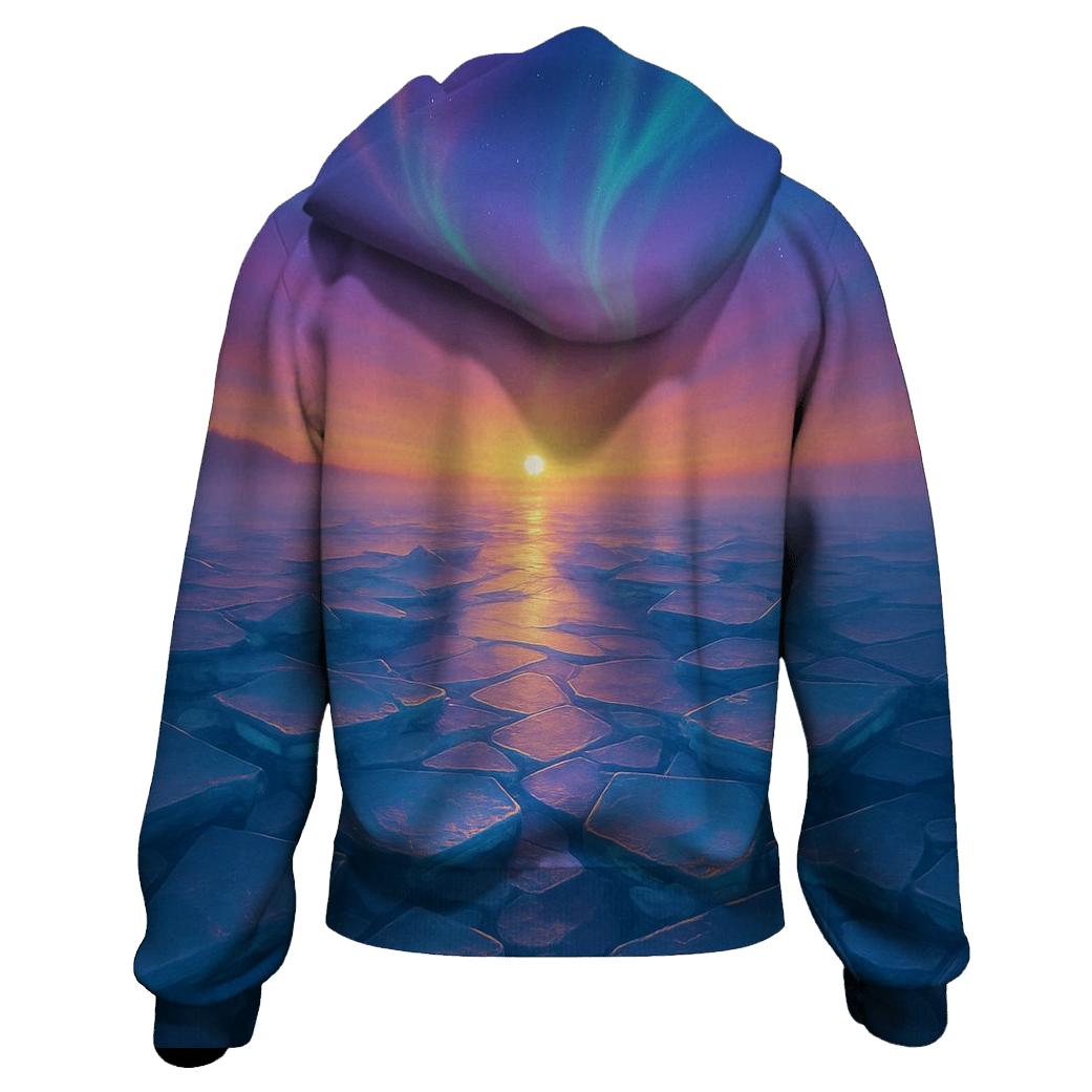 Aurora Sunset Over Frozen Tides zip-up hoodies