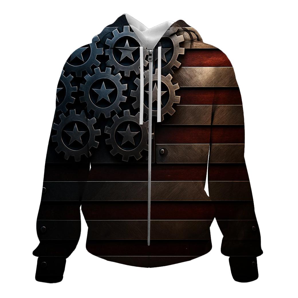 Metallic Gears Of Freedom Flag pullover hoodies