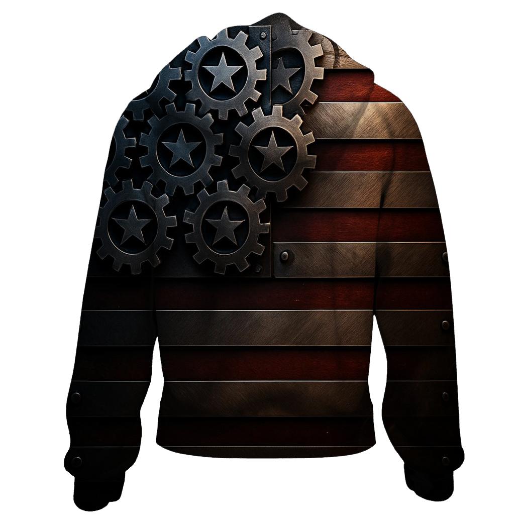 Metallic Gears Of Freedom Flag pullover hoodies
