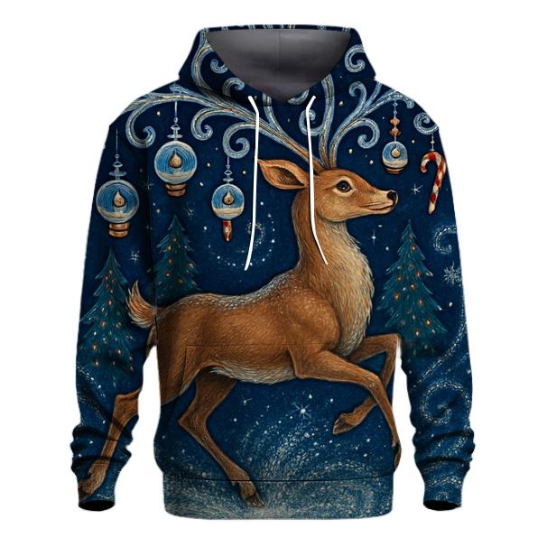 Midnight Reindeer Ornament Carousel embroidered hoodies
