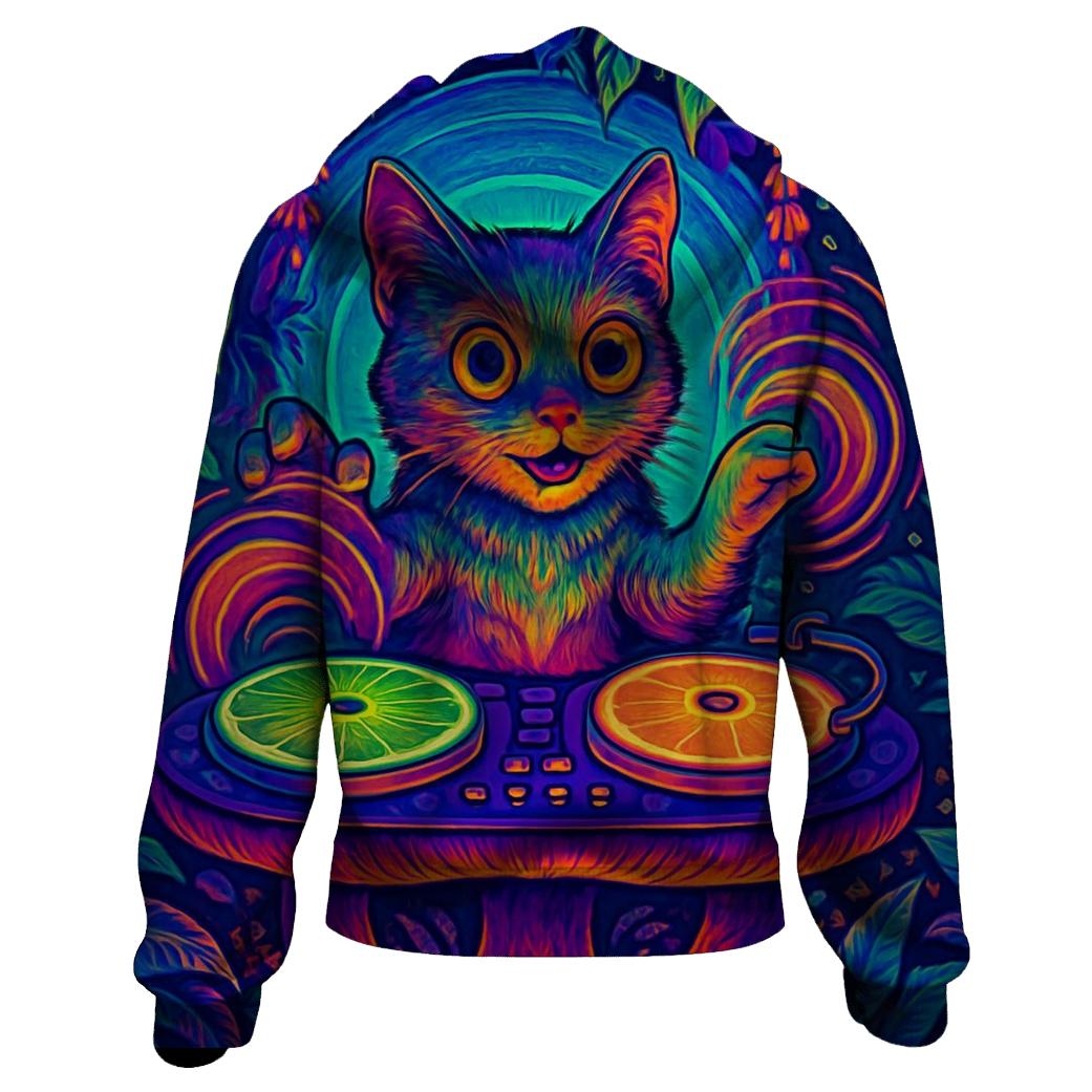 Psychedelic Jungle DJ Cat lightweight hoodies