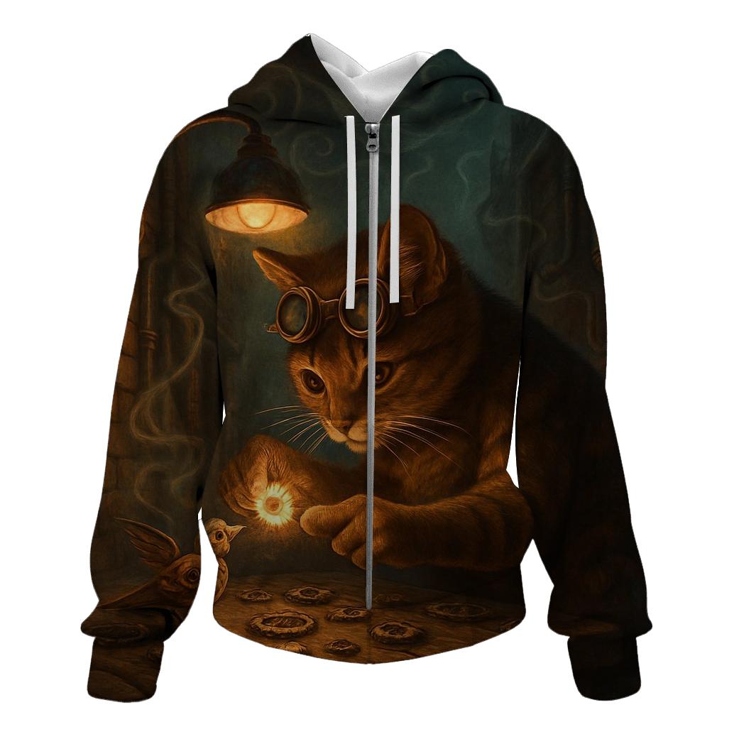 Clockwork Alley Tinkerer Cat printed hoodies