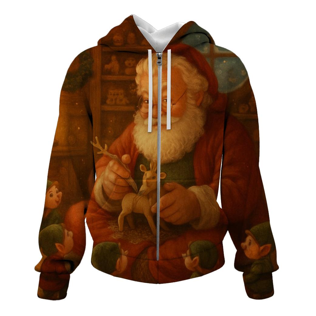 Cozy Workshop Storybook Santa hoodie trends