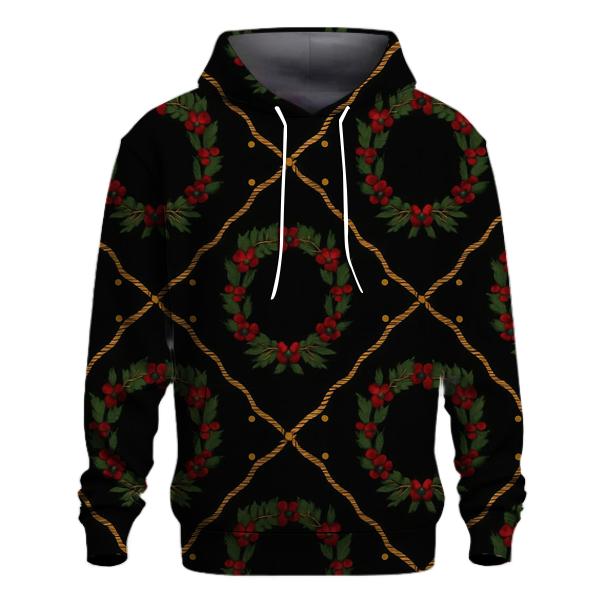 Crimson Holly Garland Lattice On Midnight Black premium hoodies
