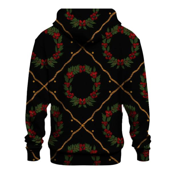 Crimson Holly Garland Lattice On Midnight Black premium hoodies
