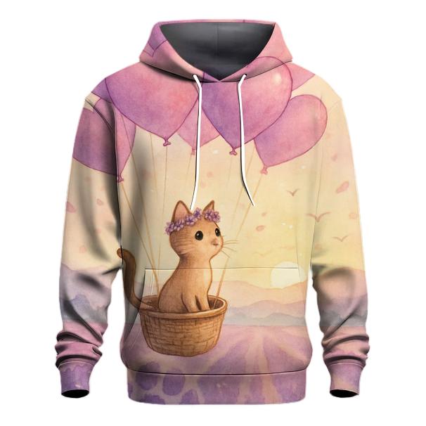 Lavender Balloon Voyage Cat graphic hoodies