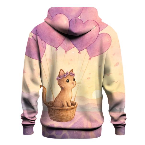 Lavender Balloon Voyage Cat graphic hoodies