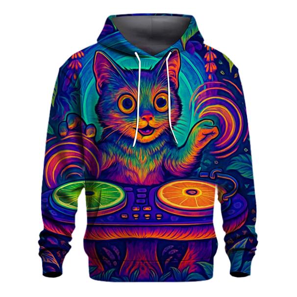 Psychedelic Jungle DJ Cat pullover hoodies