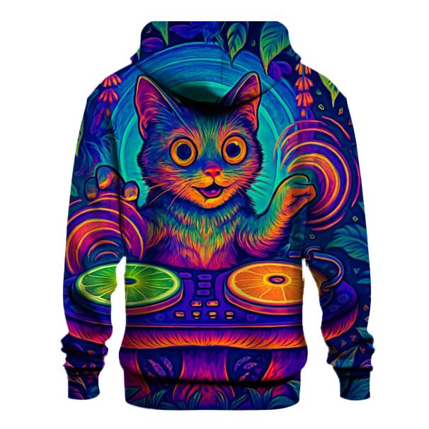 Psychedelic Jungle DJ Cat pullover hoodies