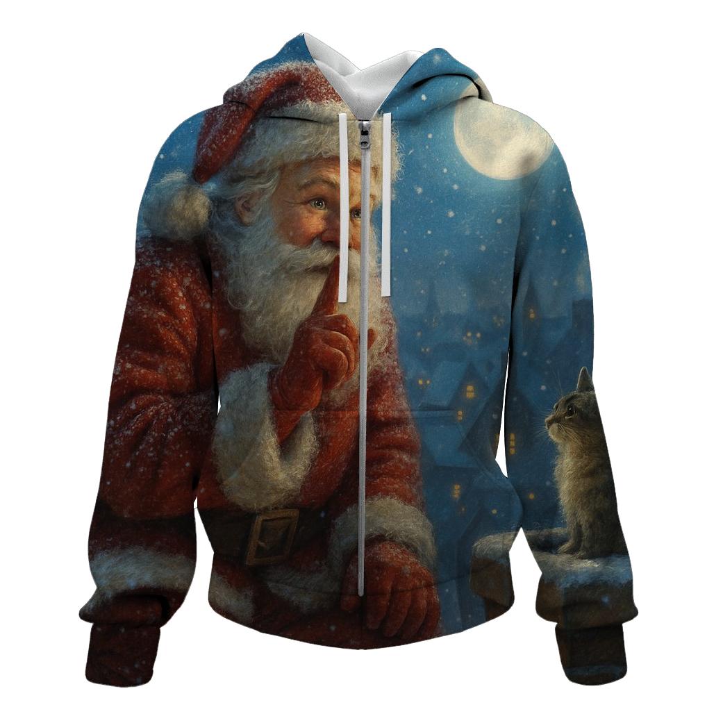 Moonlit Rooftop Silent Santa heavyweight hoodies