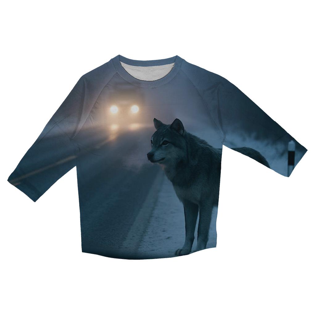 Rural Highway Wolf Roadside Pause casual three quarter sleeve shirts