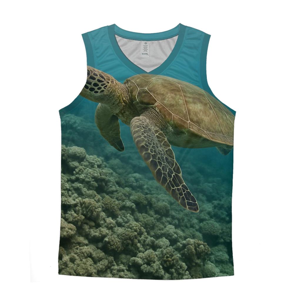 Green Sea Turtle Over Reef sports performance tank tops