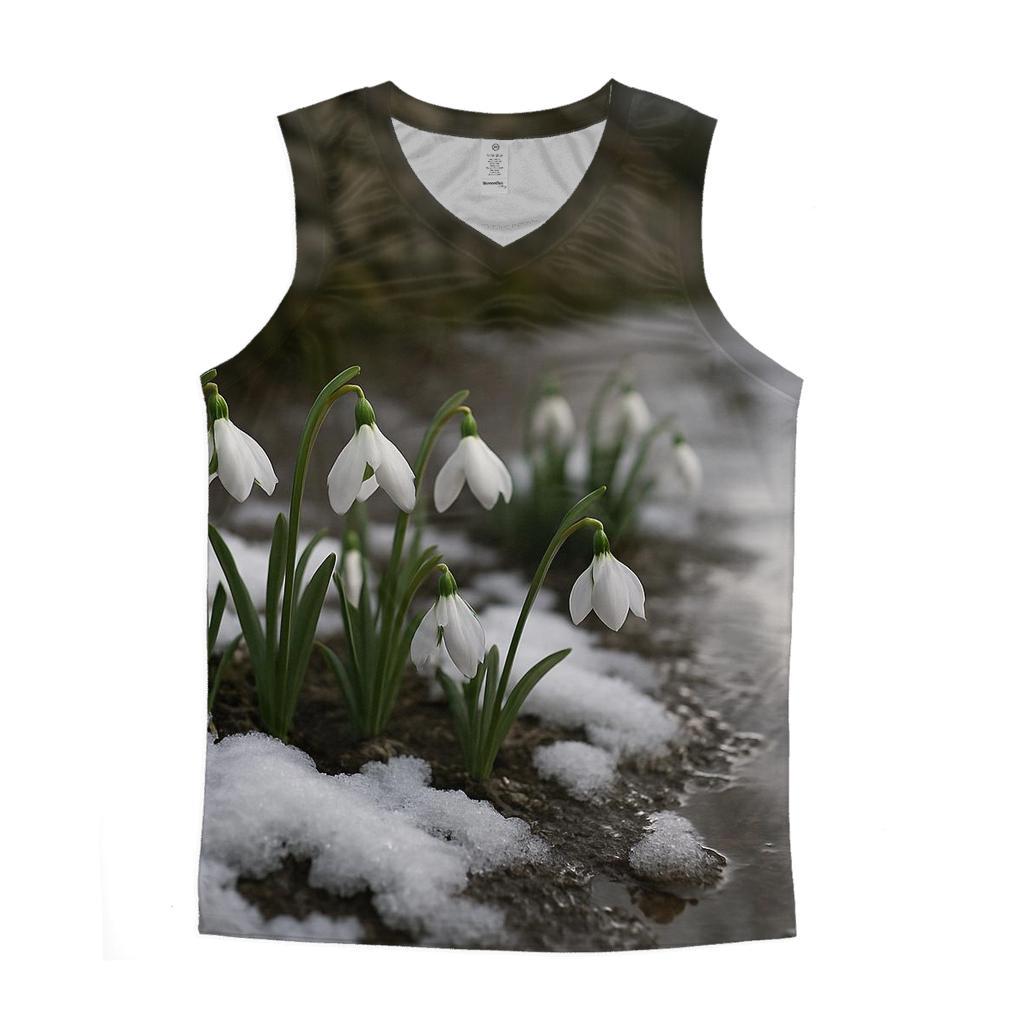 Snow Drops Emerging Beside Melting Path sports performance tank tops