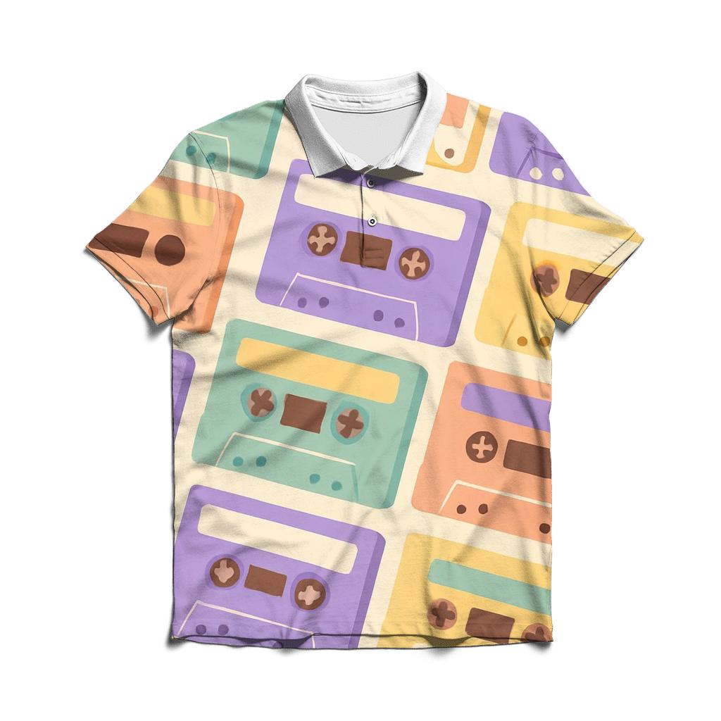 Pastel Cassette Mosaic embroidered polo tops