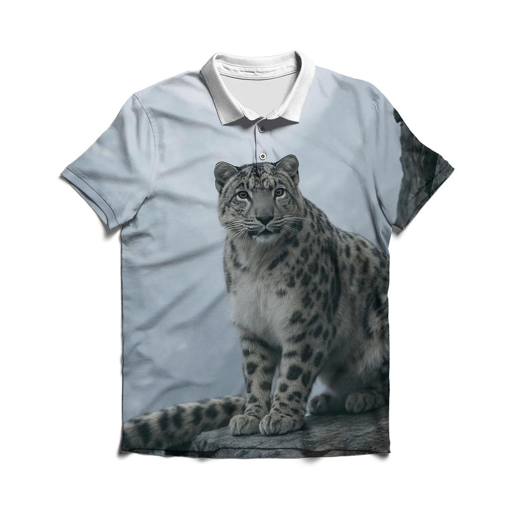 Snow Leopard On Cliff Ledge branded logo polo shirts
