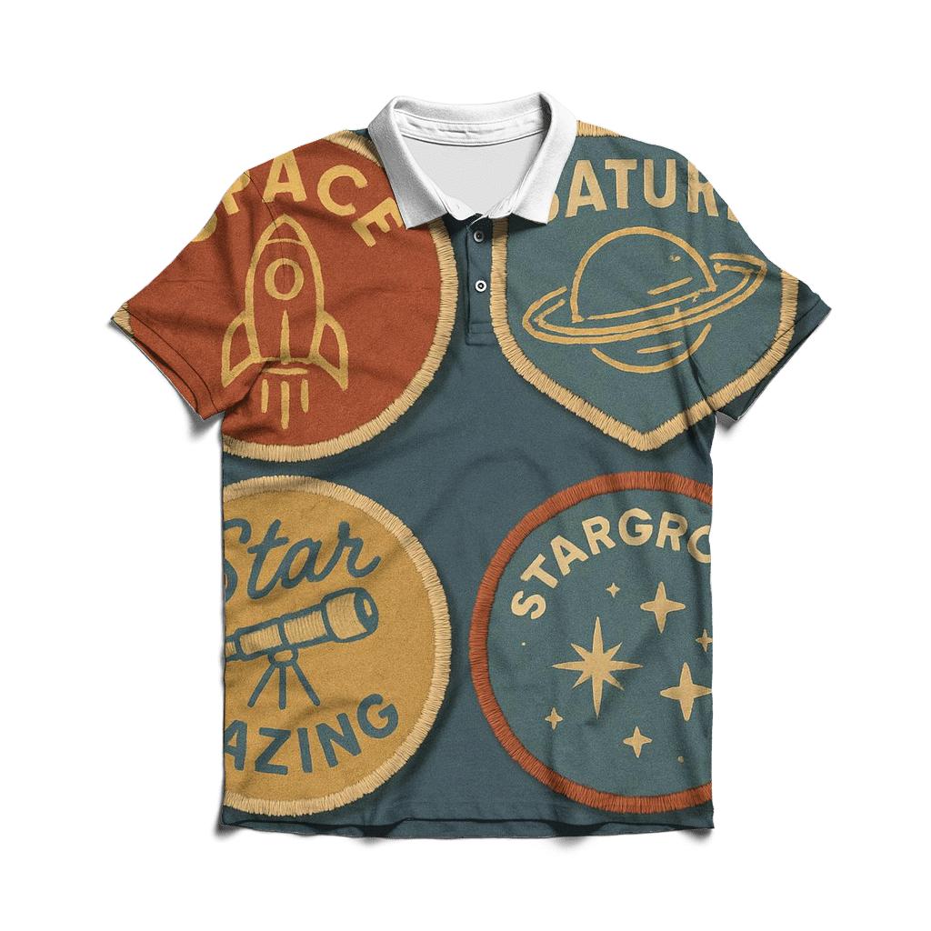 Retro Space Camp Badge Set branded logo polo shirts
