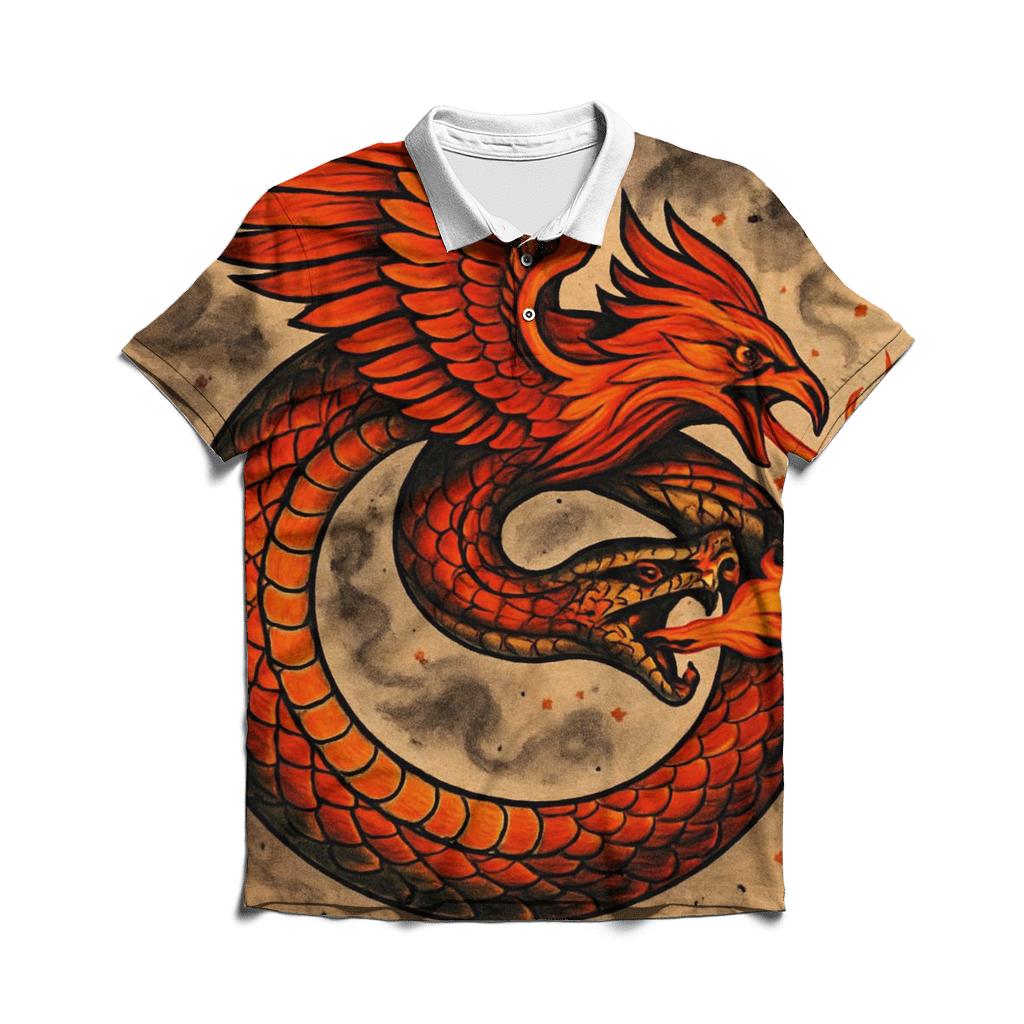 Phoenix Winged Ouroboros embroidered polo tops