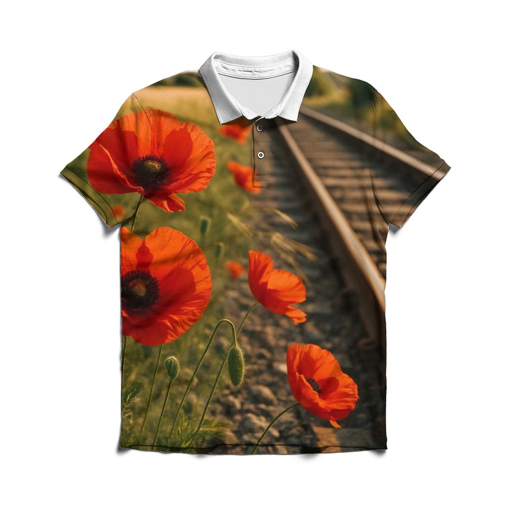 Wild Poppies Along Rural Railway embroidered polo tops