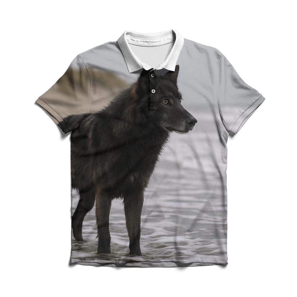 Coastal Dune Wolf At The Tides Edge embroidered polo tops