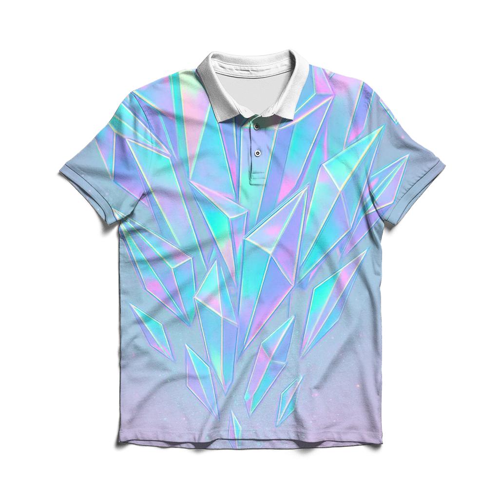 Holographic Prism Cascade branded logo polo shirts