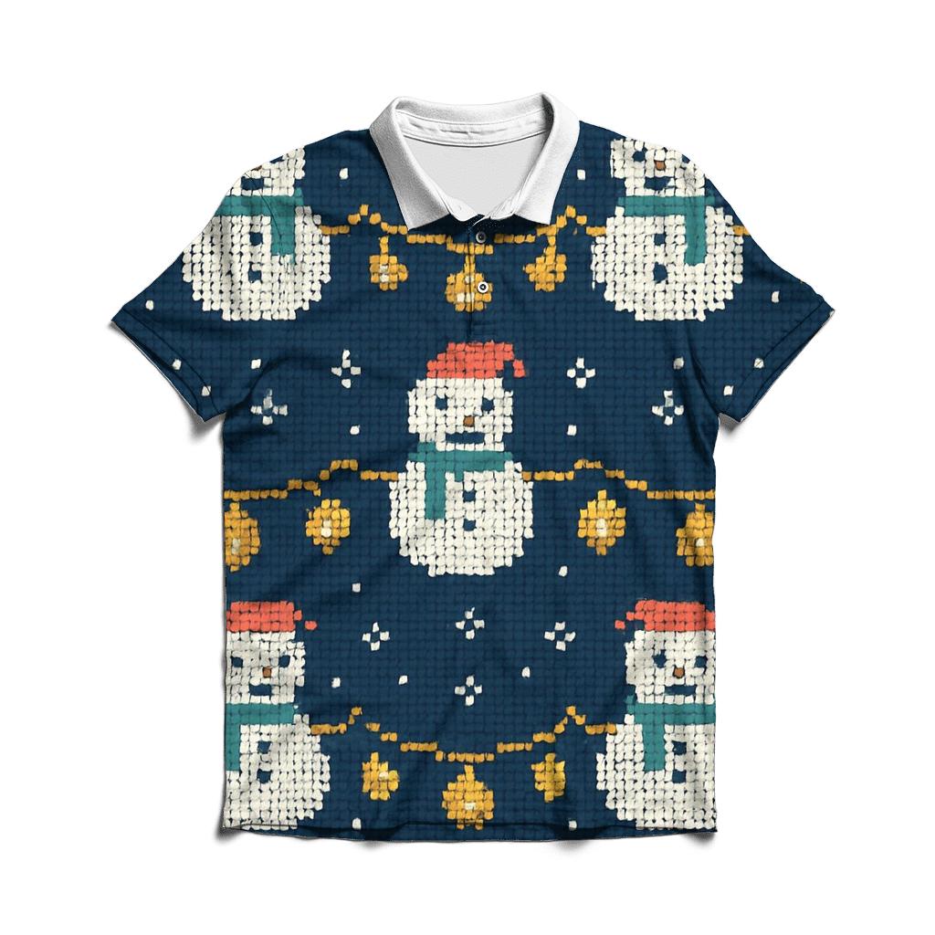 Snowman Lantern Garland Rows Design embroidered polo tops