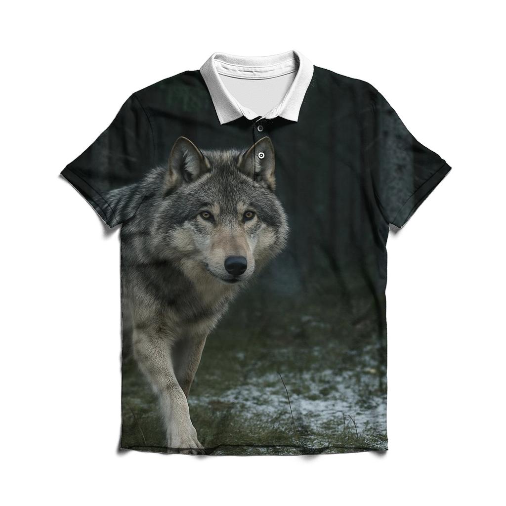 Grey Wolf In Boreal Clearing personalized polo shirts