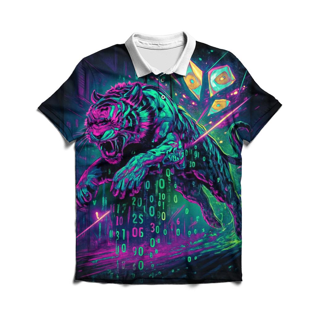 Glitched Fortune Tiger premium cotton polo shirts