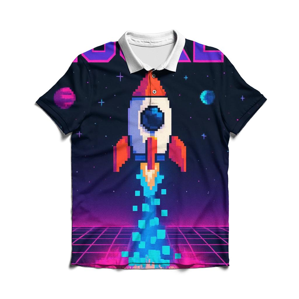 Retro Rocket Arcade Grid casual sports polo shirts
